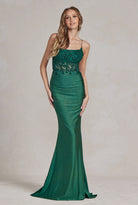 Mermaid Satin Embroidered Lace Square Neck Long Prom Dress NXE1186-Evening Dress-smcfashion.com