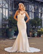 Satin Open Back Mermaid Cowl Neck Long Wedding Dress NXJE954-Wedding Dress-smcfashion.com
