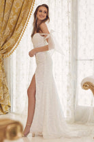 Embroidered Sequins Off Shoulder Long Wedding Dress NXC1095-Wedding Dress-smcfashion.com