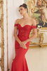 Off Shoulder Sweetheart Open Back Embroidered Bodice Long Evening Dress NXE1184