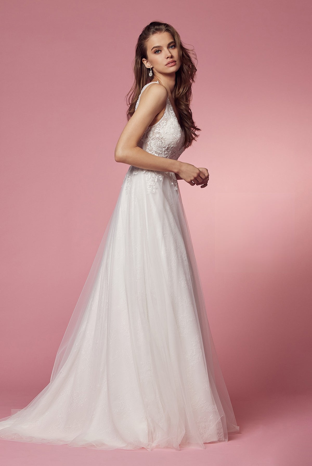 Illusion V-Neck Tulle Skirt A-Line Long Wedding Dress NXJE920-Wedding Dress-smcfashion.com