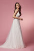 Illusion V-Neck Tulle Skirt A-Line Long Wedding Dress NXJE920