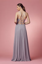 Sleeveless Tulle Simple V-Neck Chiffon Long Bridesmaid Dress NXR416-Bridesmaid Dress-smcfashion.com