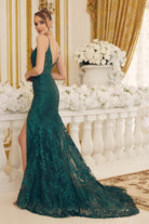 Side Slit Embroidered Lace Bodice Open V-Back Long Prom Dress NXC1100-Prom Dress-smcfashion.com