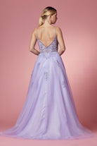 Embroidered Beads Open Sides Tulle Skirt Long Prom Dress NXT1012-Prom Dress-smcfashion.com