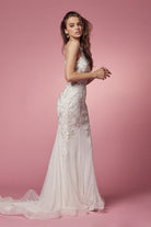 Lace High Neck Mermaid Long Wedding Dress NXW901-Wedding Dress-smcfashion.com