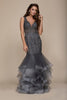 Mermaid Tiered Skirt Straps Sheer Back Long Prom Dress NXA059