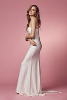 One Shoulder Drape Sleeve Mermaid Long Wedding Dress NXE475W-Wedding Dress-smcfashion.com
