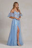 Short Sleeves Embroidered Glitter Side Slit Long Prom Dress NXE1173