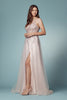 Embroidered Bodice Open Back High Slit Long Prom Dress NXS1015