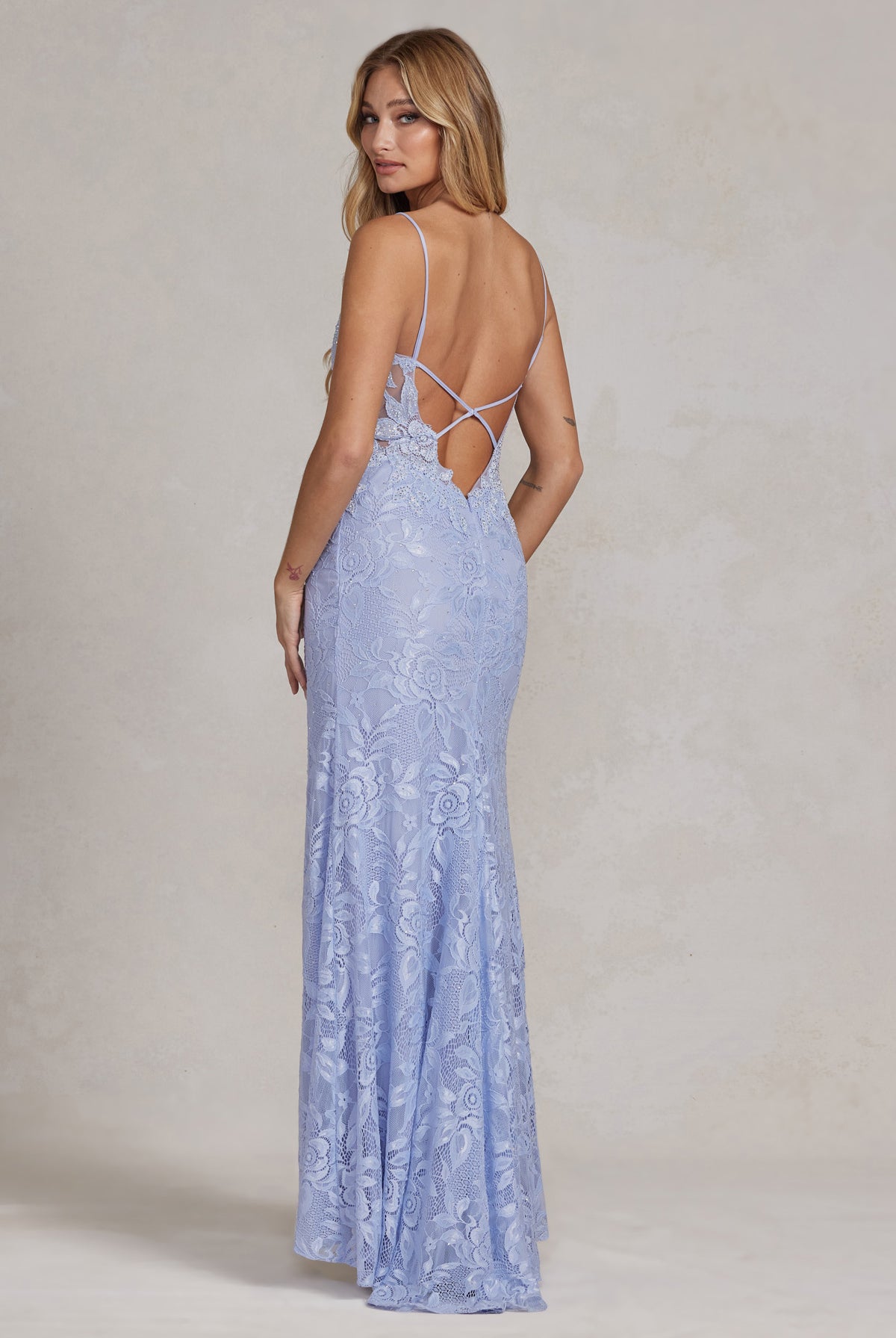 Side Slit Embroidered Lace Embellished Glitter Long Prom Dress NXG1148-Evening Dress-smcfashion.com