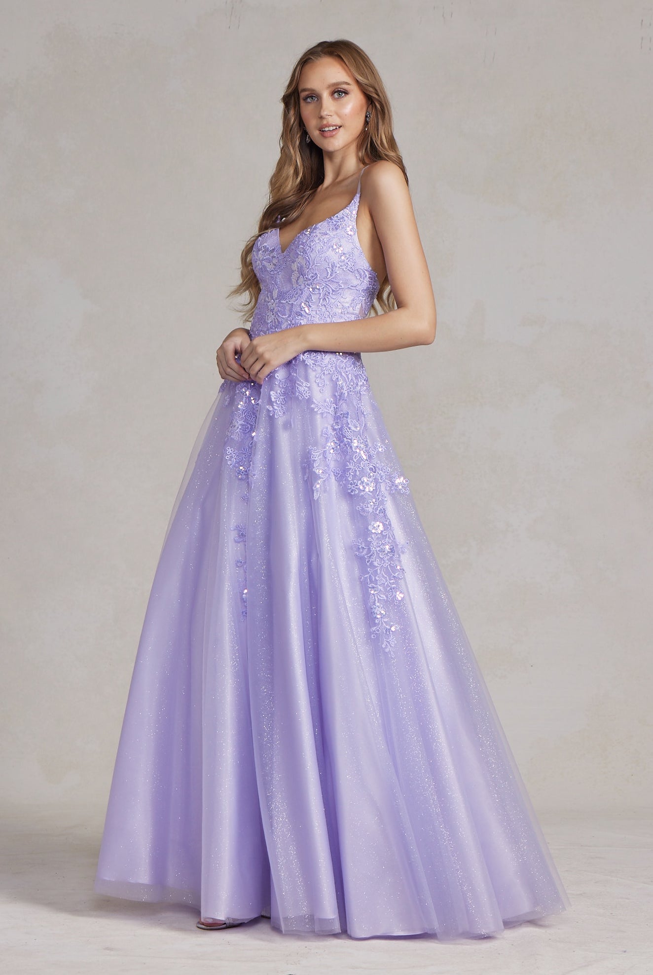 A-Line Embroidered Lace Open Criss Cross Back Long Prom Dress NXE1178-Prom Dress-smcfashion.com