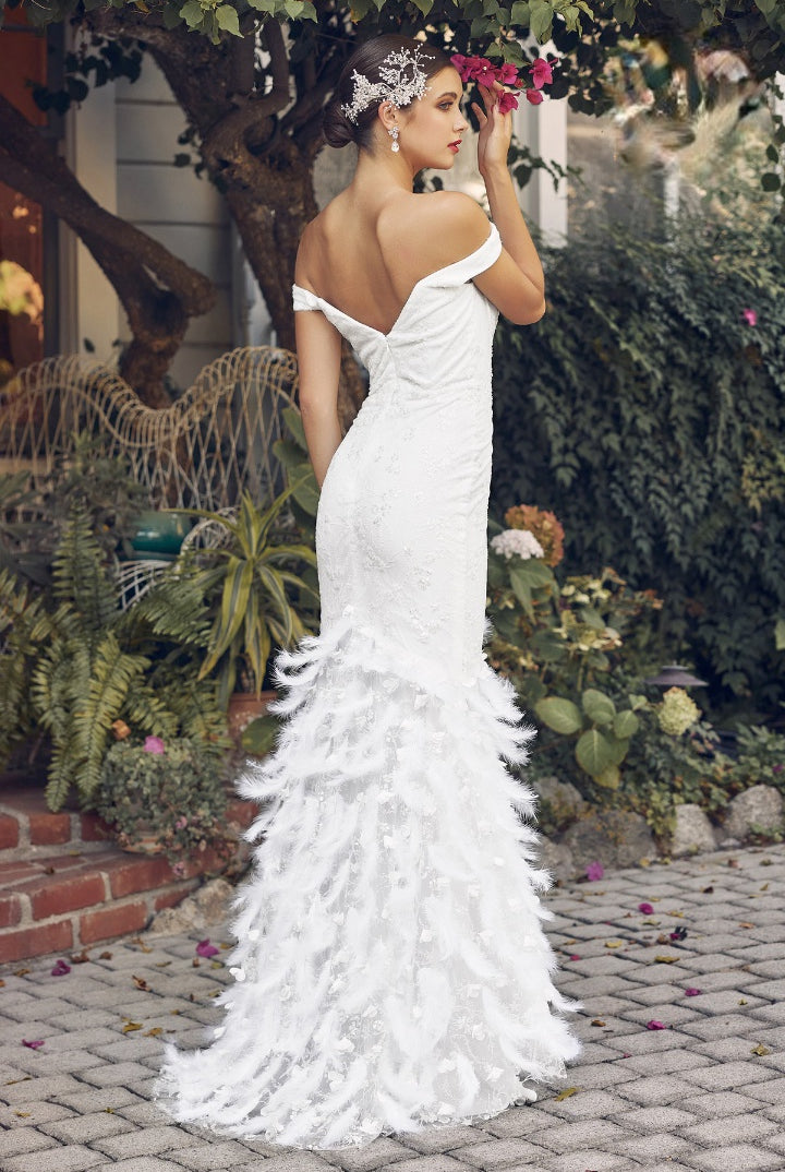 Off Shoulder Ruffled Skirt Sweetheart Long Wedding Dress NXC1106W-Wedding Dress-smcfashion.com
