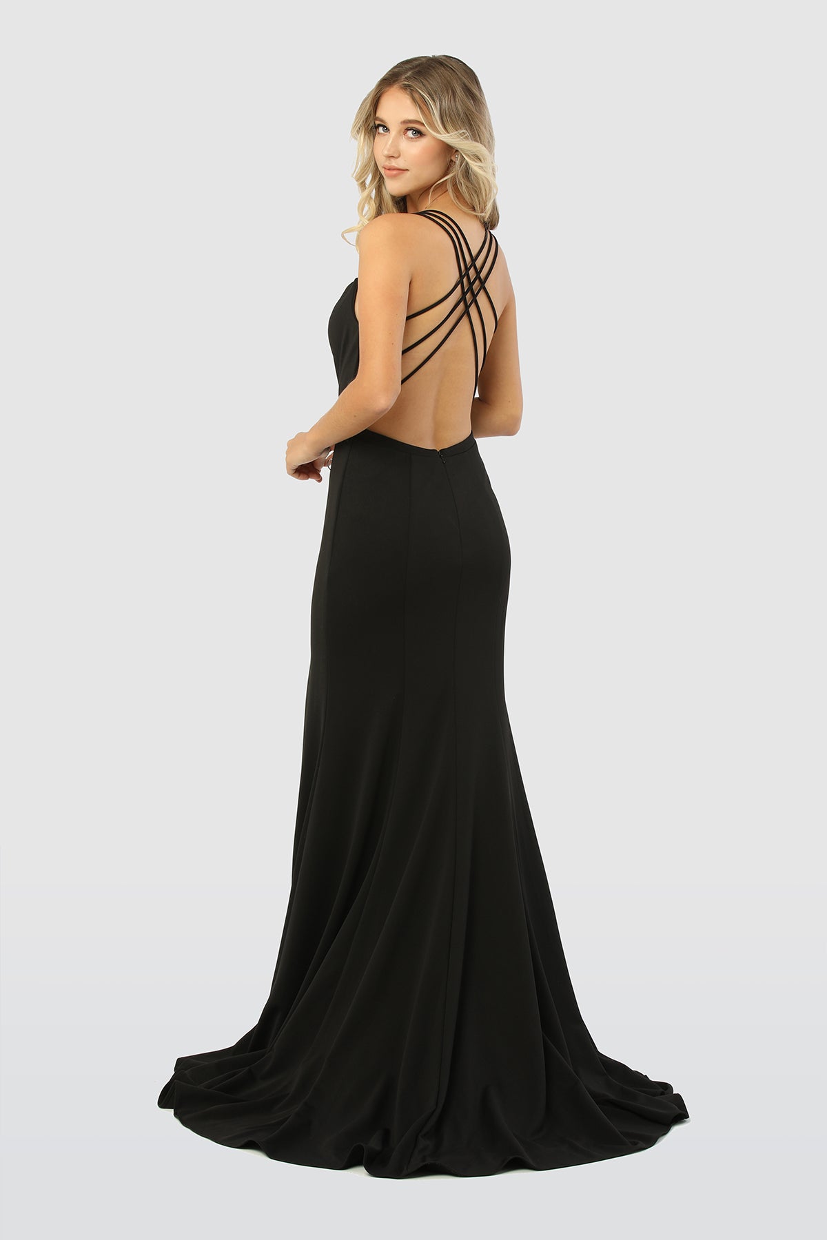 Neck Detailed Sleeveless Spaghetti Straps Side Slit Long Evening Dress NXM133-Evening Dress-smcfashion.com