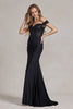 Off Shoulder Sweetheart Open Back Embroidered Bodice Long Evening Dress NXE1184