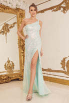 One Shoulder Embroidered Sequins Side Slit Long Prom Dress NXD1158-Prom Dress-smcfashion.com