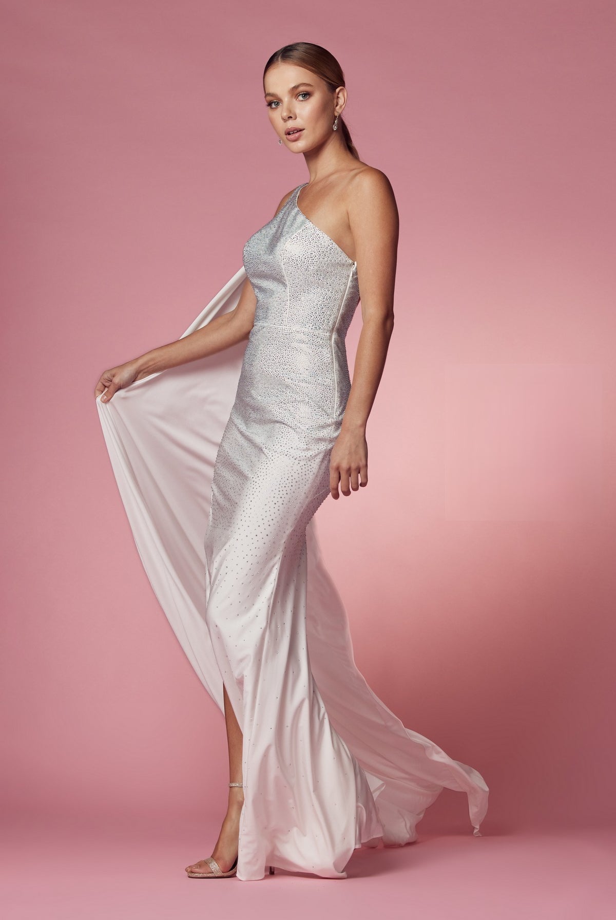 Embellished Jewel One Shoulder High Slit Long Wedding Dress NXE1039W-Wedding Dress-smcfashion.com