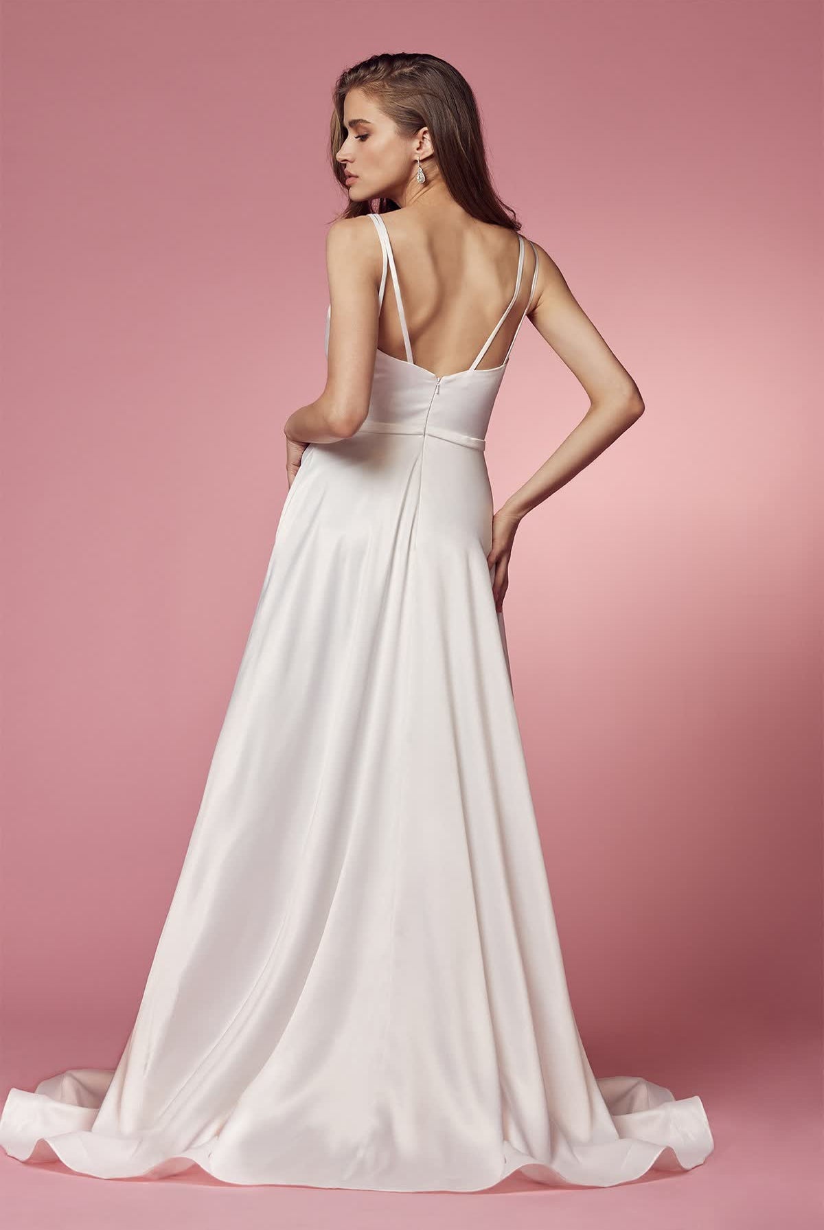 Elegant Cross V-Neck Double Straps A-Line Long Wedding Dress NXE484-Wedding Dress-smcfashion.com
