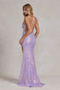 Embroidered Sequins Applique Side Slit Spaghetti Straps Long Prom Dress NXD1157