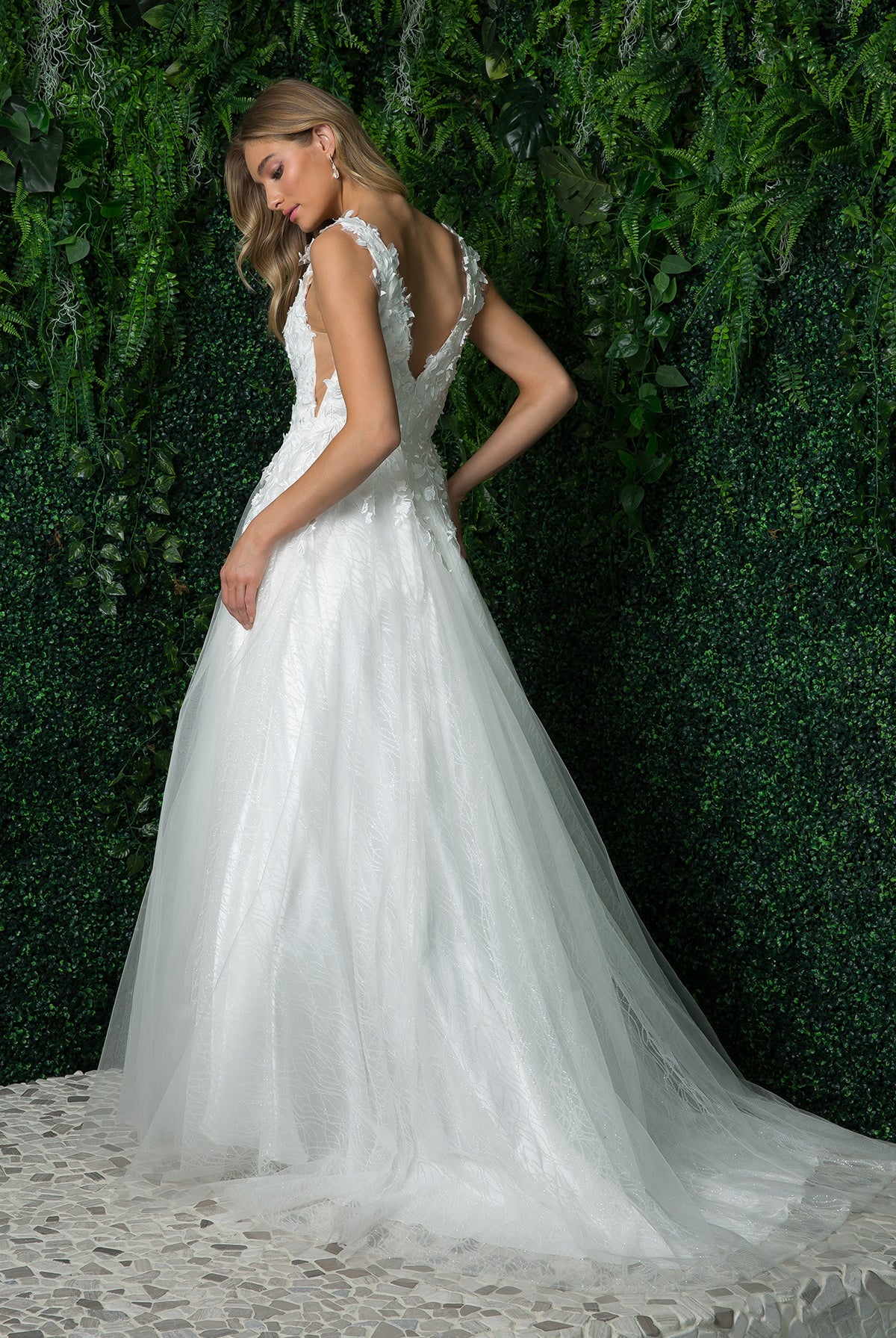 Deep V-Neck Open V-Back Long Wedding Dress NXJR930-Wedding Dress-smcfashion.com