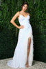 Embroidered Sequin Feather Skirt Side Slit Long Prom Dress NXR1059