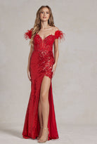 Off Shoulder Embellished Feather Illusion Sweetheart Long Prom Dress NXS1229-Prom Dress-smcfashion.com