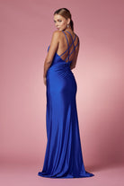 Double Spaghetti Straps Slit Long Bridesmaid & Prom Dress NXE1035-Prom Dress-smcfashion.com
