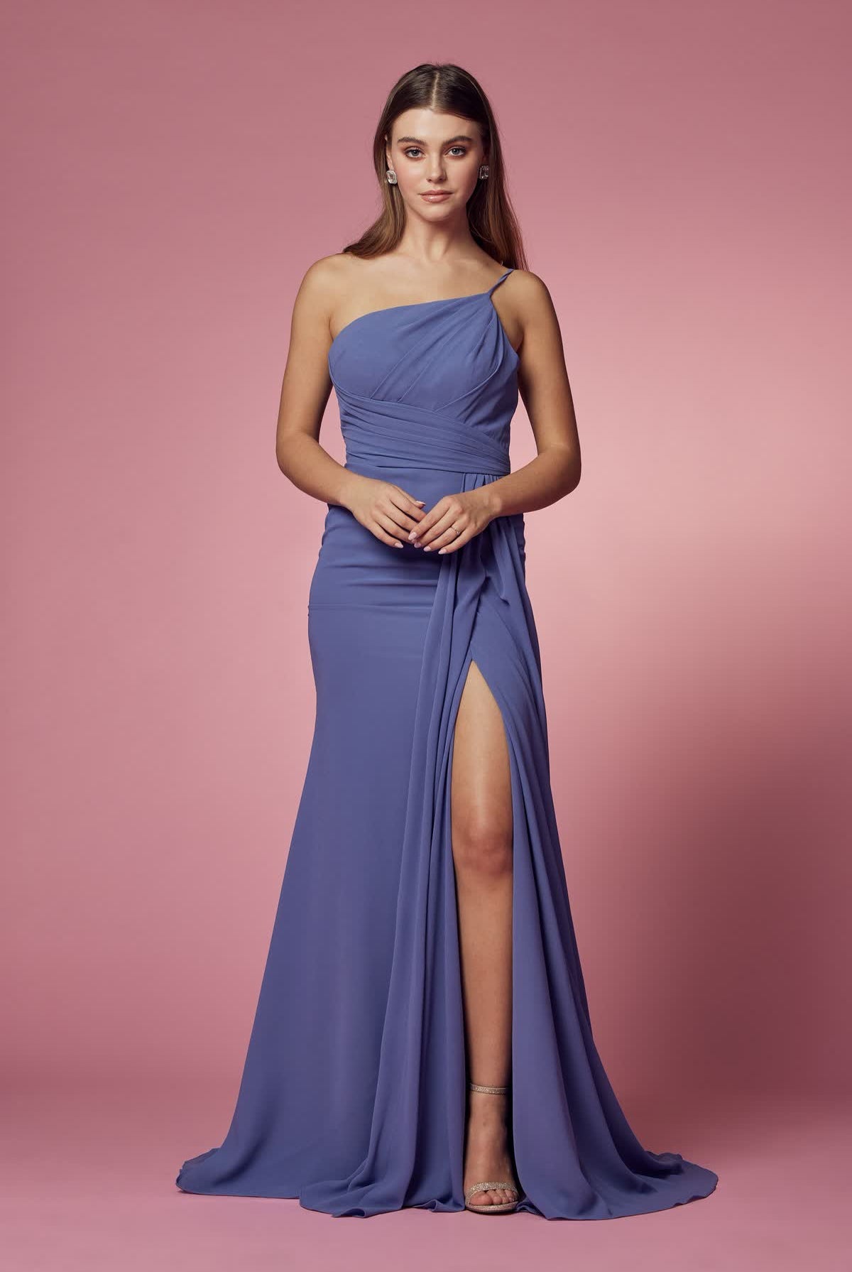 High Slit One Shoulder Long Bridesmaid & Evening Dress NXE1005-Bridesmaid Dress-smcfashion.com