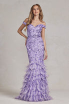 Off Shoulder Sweetheart Open Back Mermaid Feather Embellished Long Prom Dress NXC1106-Prom Dress-smcfashion.com