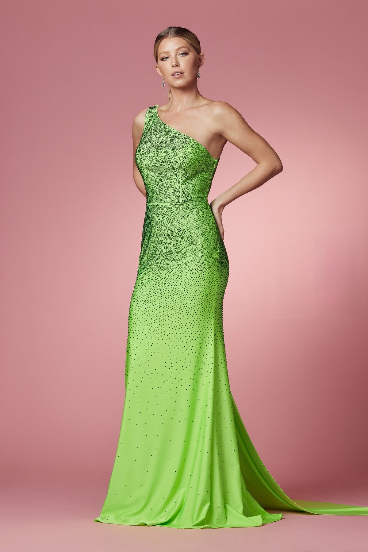 One Shoulder High Slit Embellished Jewel Long Prom & Evening Dress NXE1039-Prom Dress-smcfashion.com