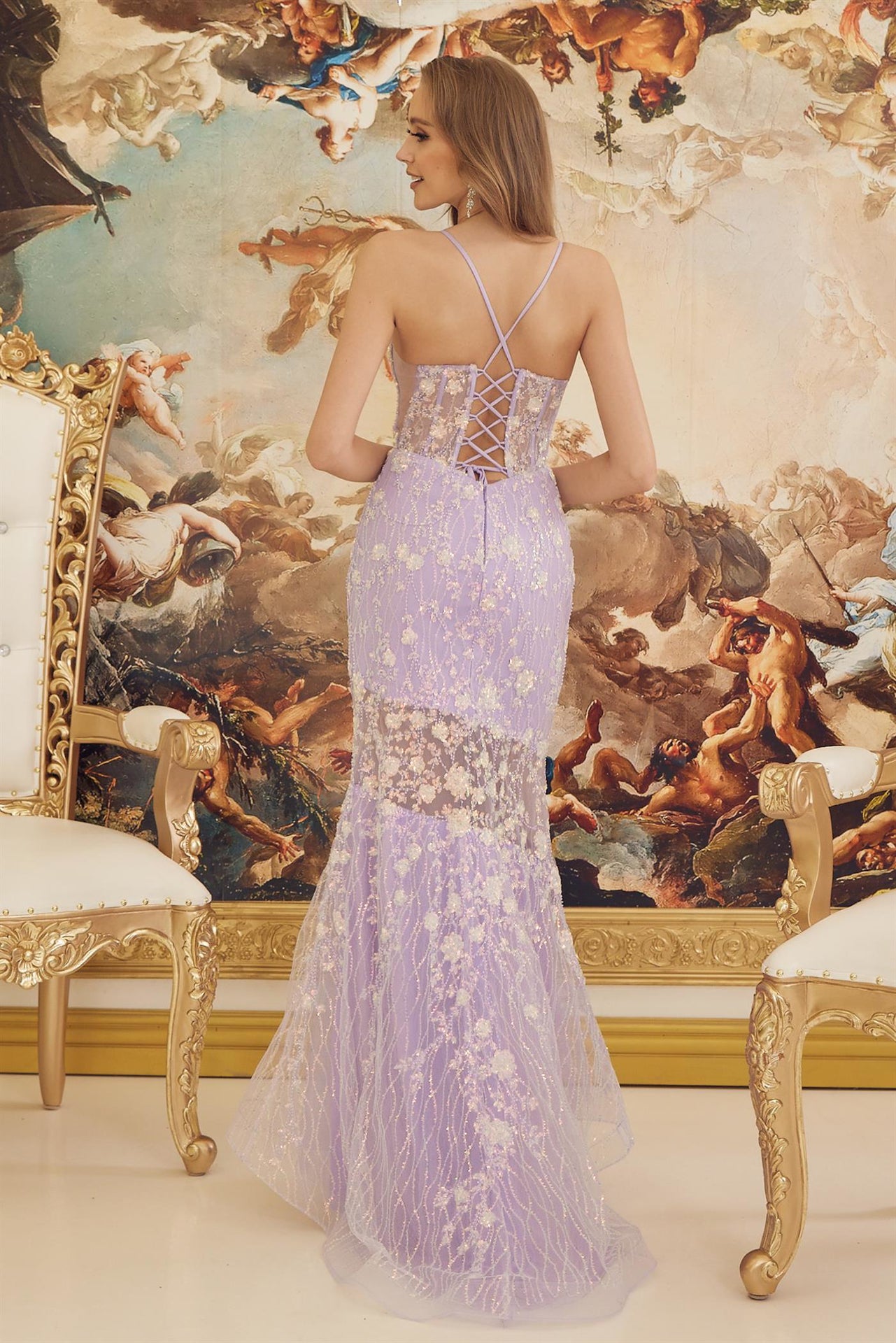 Beads Embellished Long Trumpet Graduation Gown w/ Floral Motif & Plung smcfashion.com Beads Embellished Long Trumpet Graduation Gown w/ Floral Motif & Plung smcfashion.com