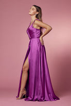 Double Breasted Spaghetti Straps High Slit Long Bridesmaid Dress NXR1029-Bridesmaid Dress-smcfashion.com