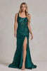 Embroidered Sequins Square Neck Side Slit Long Prom Dress NXC1103