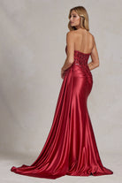 Satin Skirt Side Slit Embroidered Bodice Strapless Long Evening Dress NXE1174-Evening Dress-smcfashion.com