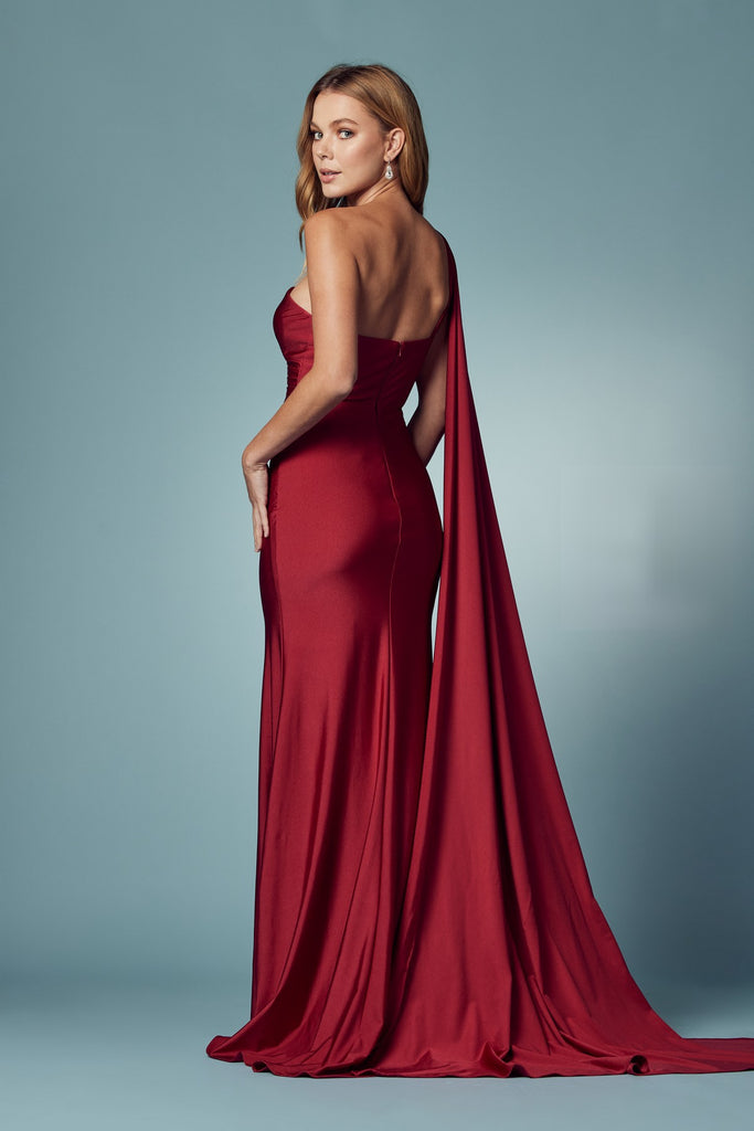Party Cocktail One Shoulder Drape Sleeve Mermaid Long Evening Dress NXE475