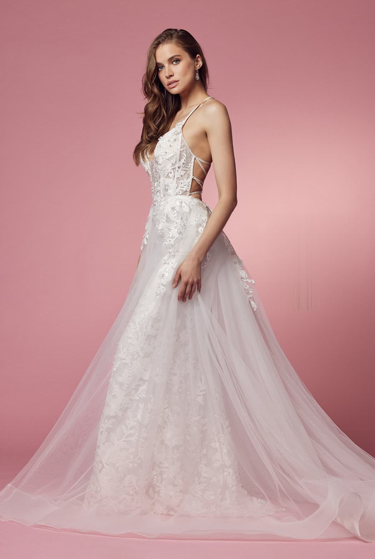 Embroidered Lace Illusion V-Neck Mermaid Long Wedding Dress NXF485W-Wedding Dress-smcfashion.com