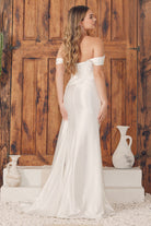 Bustier Borset Satin Detachable Off Shoulder Straps Long Wedding Dress NXE1043W-Wedding Dress-smcfashion.com