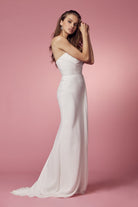 One Shouder Side Slit Satin Open Back Long Wedding Dress NXE1005W-Wedding Dress-smcfashion.com
