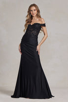 Off Shoulder Sweetheart Open Back Embroidered Bodice Long Evening Dress NXE1184-Evening Dress-smcfashion.com