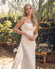Satin Tail Straight Across Spaghetti Straps Long Wedding Dress NXQW963