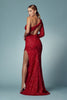 Embroidered Sequin One Shoulder Long Sleeve High Slit Long Prom Dress NXS1013