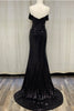 Off Shoulder Embroidered Sequins Open Back Long Prom Dress NXR1203