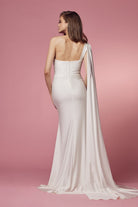 One Shoulder Drape Sleeve Mermaid Long Wedding Dress NXE475W-Wedding Dress-smcfashion.com