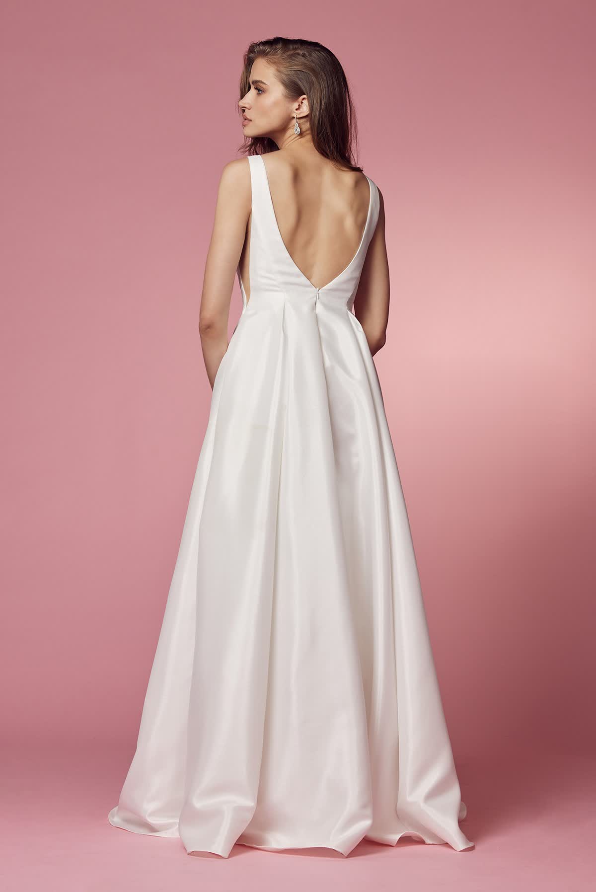 Sheer Side Cut Outs Illusion V-Neck A-Line Long Wedding Dress NXE156W-Wedding Dress-smcfashion.com