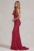 Mermaid Embroidered Sequins Sleeveless Open V-Back Long Evening Dress NXR1071