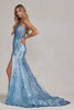 Embroidered Glitter Lace V-Neck Spaghetti Straps Long Prom Dress NXC1197