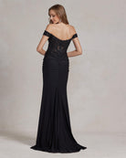 Off Shoulder Sweetheart Open Back Embroidered Bodice Long Evening Dress NXE1184-Evening Dress-smcfashion.com