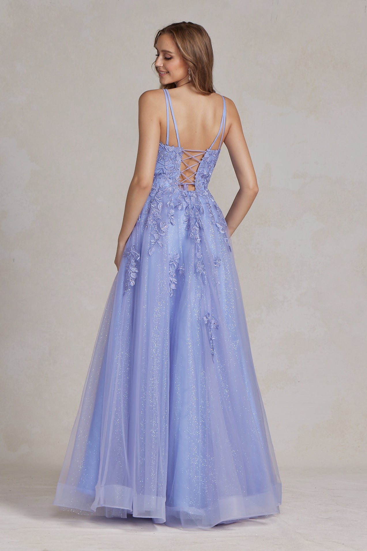 Illusion V-Neck Embroidered Lace Straps Open Back Long Prom Dress NXT1136-Prom Dress-smcfashion.com