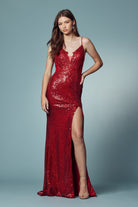 Embellished Sequin Illusion V-Neck Long Prom Dress NXS1016-Prom Dress-smcfashion.com