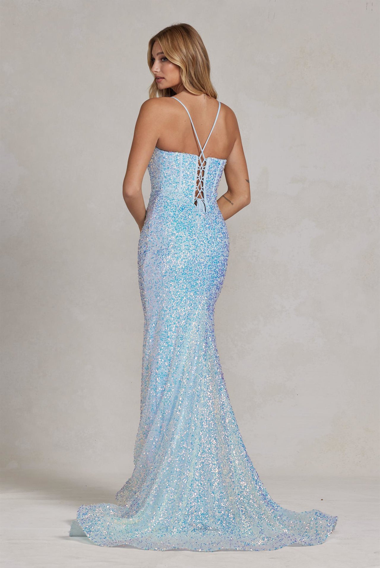 Embroidered Sequins Illusion V-Neck Open Back Mermaid Long Evening Dress NXC1094-Evening Dress-smcfashion.com